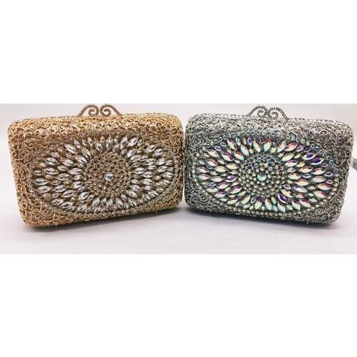 Silver Rhinestone Small Shoulder Bag Luxury 2 Colors Women 2021 Diamond Crystal Evening Clutches Lady Prom Wedding Bridal Purses