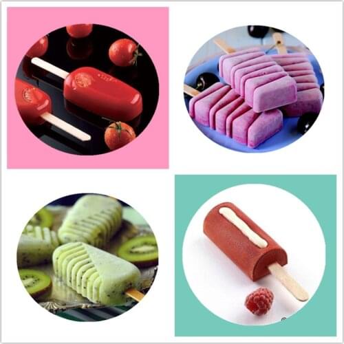 SHENHONG Multiple Styles 4 Cavity Silicone Ice Cream Mold Popsicle Molds With Wooden Sticks Free