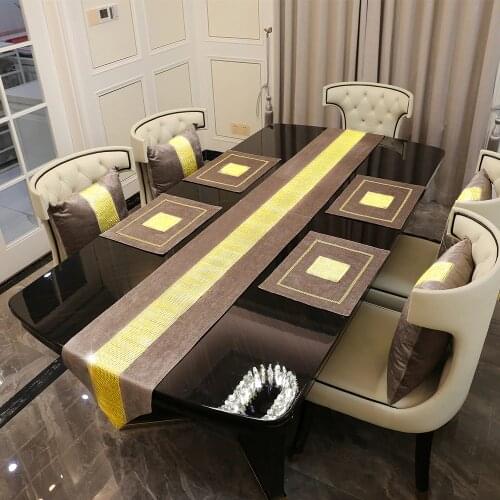 Modern Table Runner Champagne Velvet Table Runners with Gold Diamond Table Mat Cushion Cover for Party Wedding Decoration Home