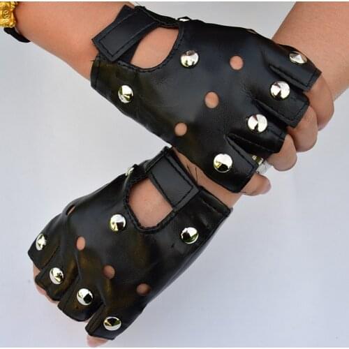 Punk rock disco polo dance rivet gloves gothic party club fingerless hold PVC leather handwear costumes adult men women mittens