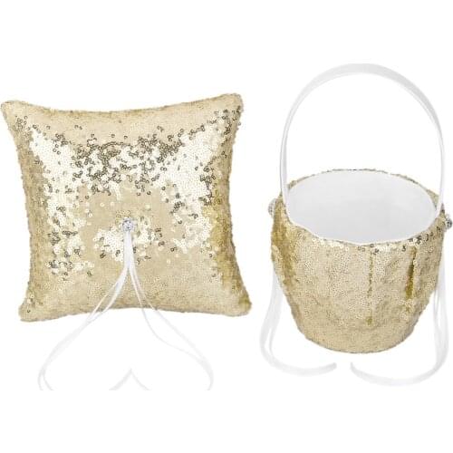 Wedding Party Supplies Crystal Sequin Flower Girl Basket + Pillow