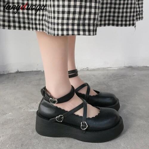 Women Platform Shoes Lolita Shoes Leather Shoes Spring Autumn Ladies Girls Mary shoes Woman Japanese High Heels Shoes Vintage