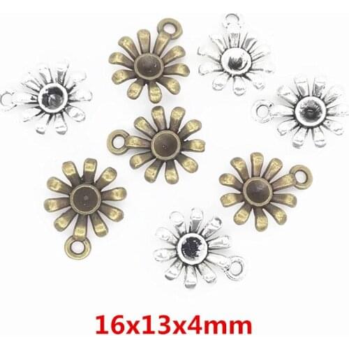 200pcs 16X13MM Silver Color Antique Daisy Flower Charms Vintage Bronze Pendants for Bracelet Necklace Earring DIY Jewelry Making