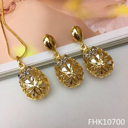 Yuminglai High Quality African Jewelry Simple Design Two Tones Hollow Pendant and Earrings Jewelry Set for Women FHK10700