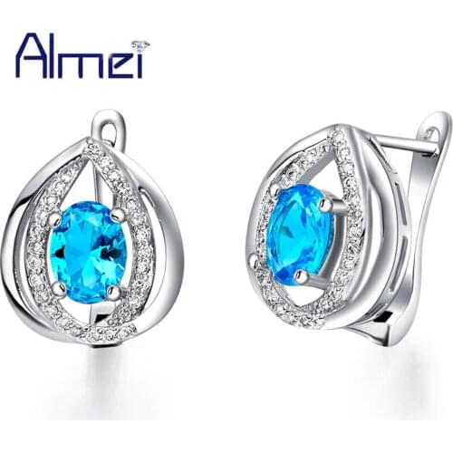 Women Accessories Earrings with Blue Stone Crystal High Quality Zirconia Stud Earring Brincos Grandes Fashion Para Mulheres R724