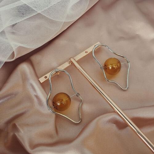 Yellow Glass Ball Stud Earrings For Women 2019 Charming INS Brief Geometric European Earrings Femme Bijoux Brincos Jewelry