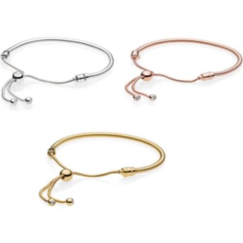 Sterling Silver Sliding Bracelet Clear CZ For Woman DIY Beads & Charms Authentic 925 Sterling Silver Fashion Jewelry Bracelets