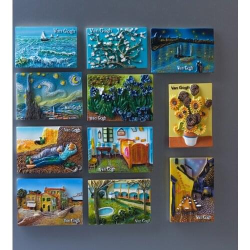 Van Gogh Famous Painting Fridge Magnets 3D Resin Handmade Craft Refrigerator Magnetic Sticker Home Decoration Figurines Gift