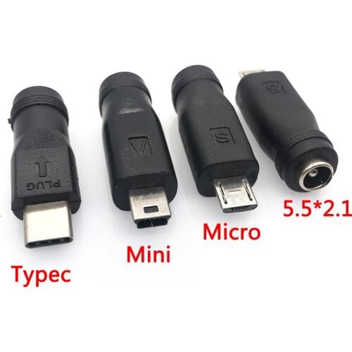 1Pcs 5V DC 5.5 * 2.1 mm Power Jack USB 3.1 Type C USB-C Type-c 5.5mm *2.1mm Mini USB & Micro USB DC Power Connector Adapter