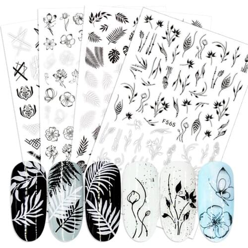 1pcs Black 3D Nail Stickers Adhesive Decals Letter Flowers Leaf Geometry Designs Sliders Tattoo Manicure Decorations TRF554-573