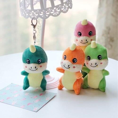10PCS 12cm Colorful Little Dinosaur Pattern Decoration Bag Plush Mini Pendant Keychain Doll Ring Toy