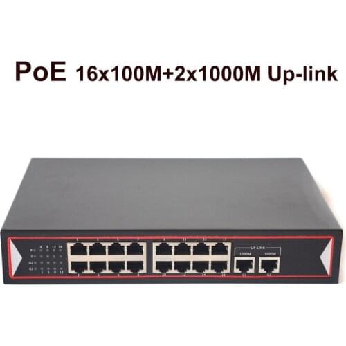 16 Port PoE Switch Unmanaged Power Over Ethernet Switch 16 PoE Port with 2 Gigbit Uplink 150W 802.3af for Network IP Cameras NVR