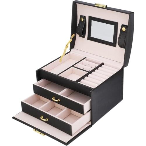 3 Tiers PU Leather Jewelry Storage Case Display Box Holder Organizer With Mirror For Jewels Display Retail Store Display