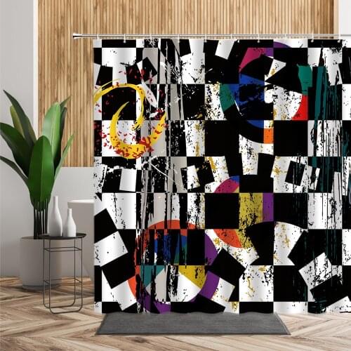 3D Black And White Checkered Color Geometric Shower Curtains Abstract Artist Home Decor Background Bathroom Bath Curtain Screen