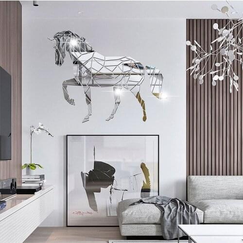 3D Geometric Horse Wall Sticker Acrylic Mirror Sticker Living Room Decoration Stickers Wall Decoration Stickers Bohemian Decor