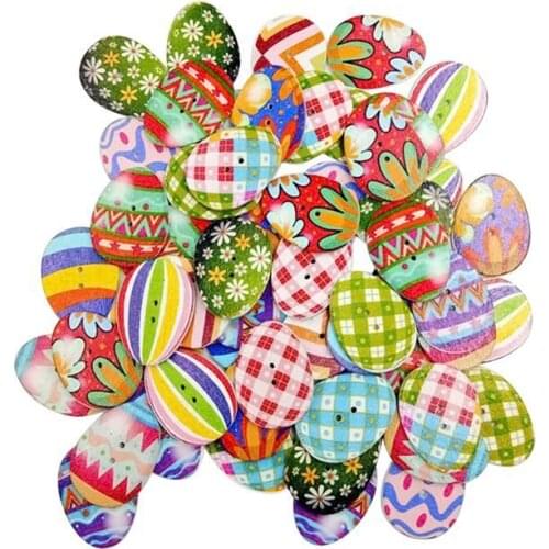 50Pcs DIY Wooden Buttons Easter Eggs Mixed 2 Holes Button for Sewing Scrapbooking Crafts