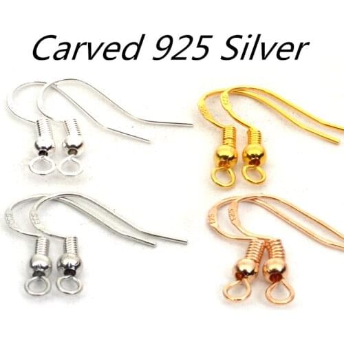 50PCS Earrings Carven 925 Silver Polish Wire ear Plated 925 STERLING SILVER French without Beads Coil Ear Wires Hooks earring