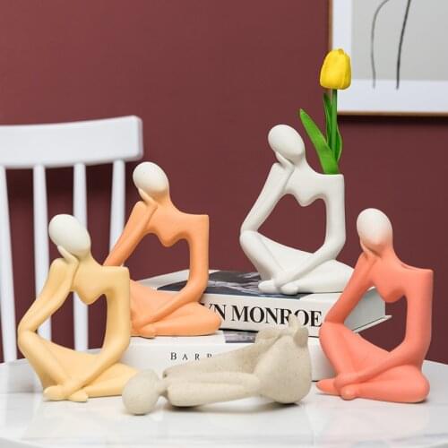 Nordic Style Thinker Statue Vase Ornaments Living Room Desktop Flower Arrangement Dried Flower Vases Home Decoration Accessories