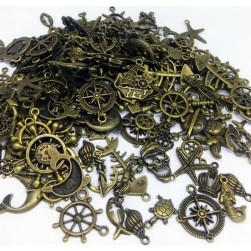 Antique bronze 100 grams alloy wheel gears pirate hanger mixed pack for jeans phone case cap decoration diy accessories