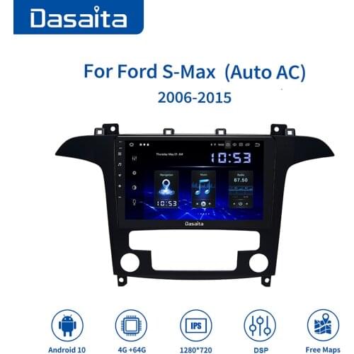 Dasaita 9'' Car Tuner Player DSP 1 din Android10.0 Radio for Ford S-Max 2006 2007 2008 2009 2015 1280*720 GPS Navigator TDA7850