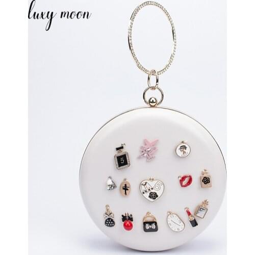White PU Bags for Women Diamonds Ring Luxury Designer Handbag Womens Leather Funny Pendant Clutch Bag Chain Shoulder Z194