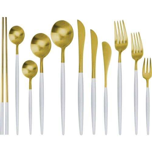 White Gold European Knife Dinnerware 304 Stainless Steel Western Cutlery Set Kitchen Dinner Knife Fork Chopsticks Food Tableware