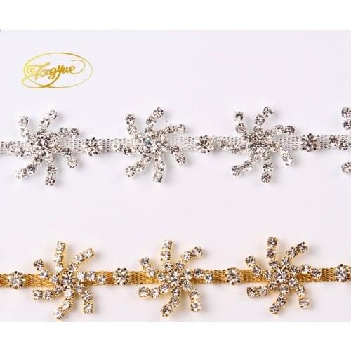 1 yard DIY Rhinestone Applique Gold and silver Shoes Clothes wedding decoration Claw Setting Zircon Glass Alloy Rhinestone chain