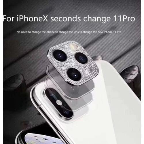 For iPhone xs max xr x 10 Metal Lens Case Diamond Cover Seconds Change for iPhone 11 Pro Back Camera Fake Lens Protective Coque