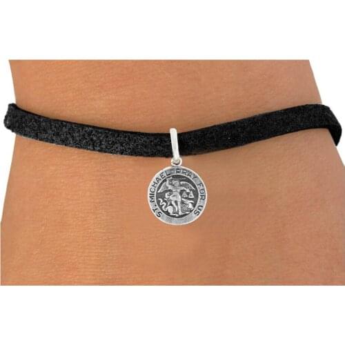 Zinc Alloy ST. Michael Pray For US Religious Charm Hand-Woven Rope Leather Pendant Bracelets