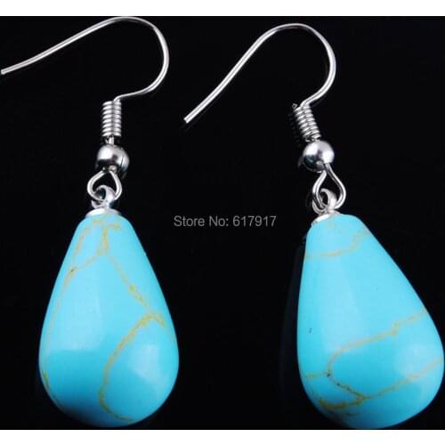 Women Drop Earrings Natural Turquoises Gem Stone Teardrop Bead Reiki Healing Earrings Bohemian Jewelry TR3168