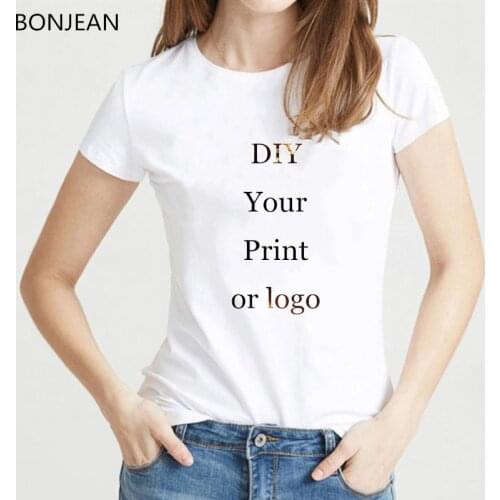 Customized Print t shirt women Your own design DIY photo tee shirt femme Summer White top t-shirt female birthday tshirt funny