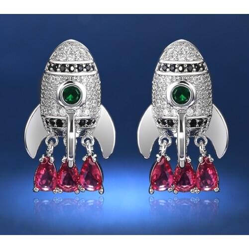Huitan New Drop Shipping Rocket Design Novel Women Stud Earring with Red Water Drop Tassel Chic Gift Women Fashion Earrings