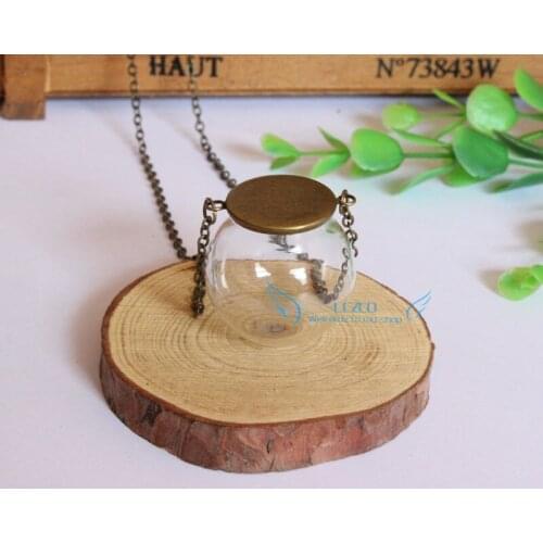 Transparent 30x20mm glass globe vials necklace pendant&antique bronze cap set--10sets