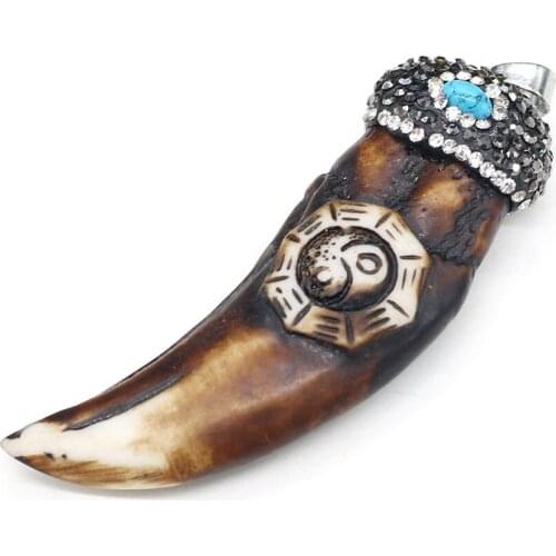 Special Cow Bone Pendants Exquisite Horn Shape Ox Bone Charms with Artificial Diamond for Jewelry Making Necklace Bracelet Gift