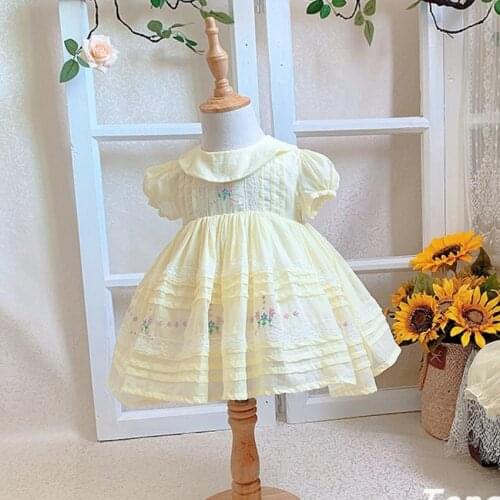 Summer Spanish Lolita Princess Ball Gown Embroidery Print Short Sleeve Vintage Birthday Party Easter Eid Dresses For Girl A401