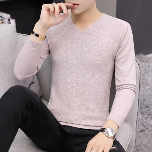 Spring and Autumn Mens Sweaters Korean Slim Tops Mens Knitted Personality Sweaters Pure Color Base Shirts Mens Sweaters