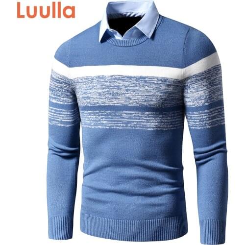Men 2020 Autumn Winter Casual Brand New Warm Sweater Pullovers Turn Down Shirt Collar Men Knit Pattern Outfits Sweater Coat Men