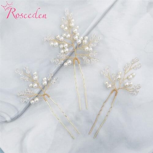 3PCS Set Bride Bridesmaid Hair Accessories Pearl Hair Pin Clip Luxury Crystal Rhinestone Wedding Hairpins Sticks RE3790