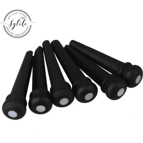 6pcs White Dot Guitar Bridge End Pin Nut For Acoustic Guitar Black Ebony Shell