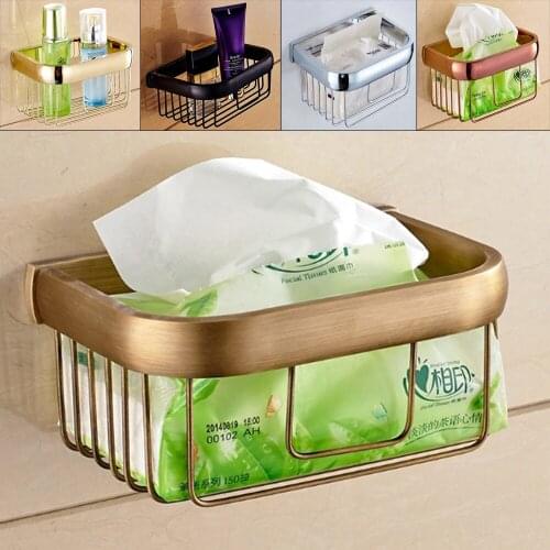 Toilet Paper Holder Wall Mounted Copper Basket Bathroom Shelves Kitchen Wall Shelf Shower Storage Rack Bathroom Accessories