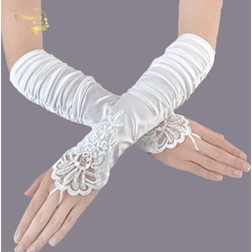 2019 New Cheap Fingerless Gloves Satin Wedding Bridal Gloves Beaded Lace Gloves Wedding Accessories Elbow Length Free Shipping
