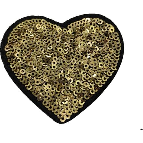 New Gold Red Heart Sequined Patch Iron On Small Badge For Clothes Fabric Crown Patch Stickers