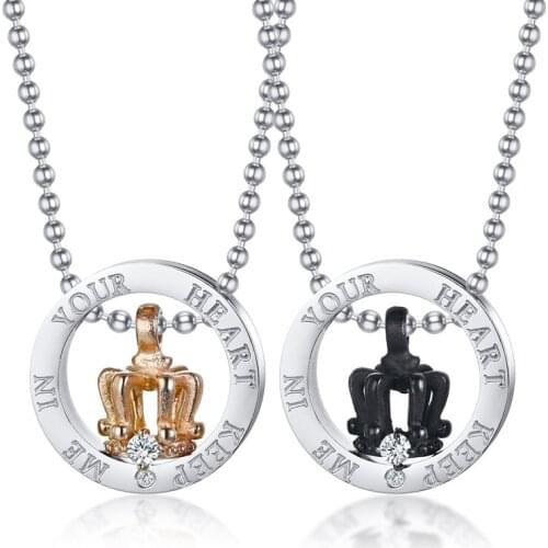 ZORCVENS His and Her Crown Charm Necklaces for Women Man Keep Me In Your Heart Promise Love Gifts