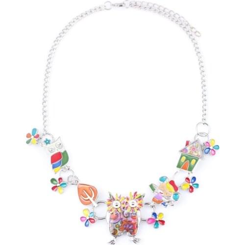 Bonsny Statement Necklace Owl Enamel Flower Alloy Long Chain Pendants 2016 New Jewelry For Women Charm Collares Accessories