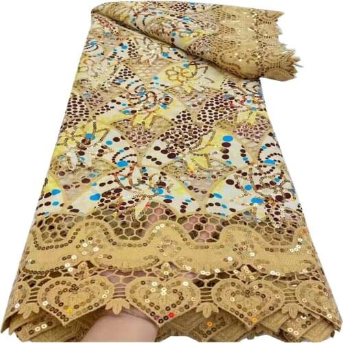 Latest 2021 Tulle Lace Fabric High Quality African Embroidery Lace French Guipure Sequins Wedding Party Dress Sequins r66-439