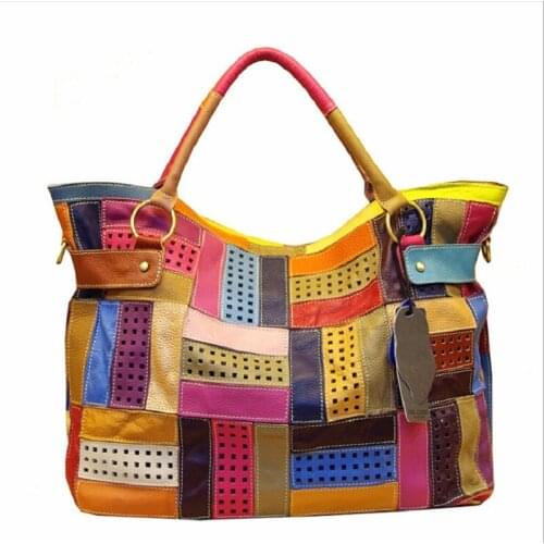 Casual Totes Bags For Woman Designer Cow Leather Plaid Big Hand Bag 2019 Woman Handbags Lady Patchwork Shoulder Crossbody Bags