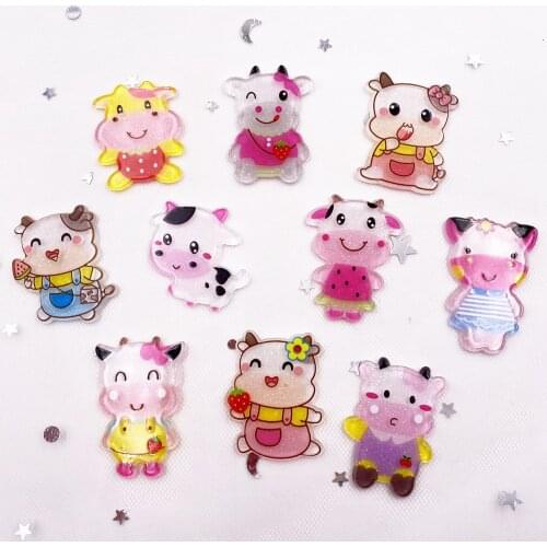 Colorful Mix Glitter Lovely Cow Flatback Plastic Sheet Miniature Pattern Applique DIY Scrapbook Home Decor Craft OJ09