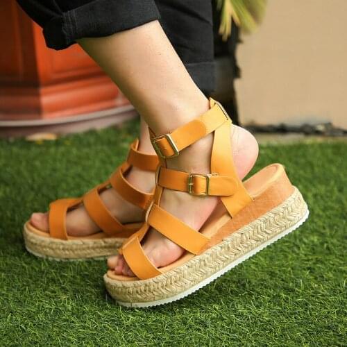 New Women Sandals Leather T-Strap Wedges Shoes Woman Espadrilles Platform Sandals High Heels Sandals Summer Chaussures Femme