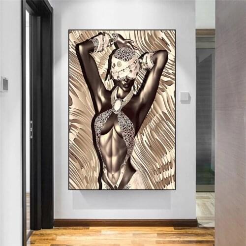 Sexy African Women Fashion Theme Background Canvas Painting Posters and Prints Wall Art Pictures for Living Room Home Decoration