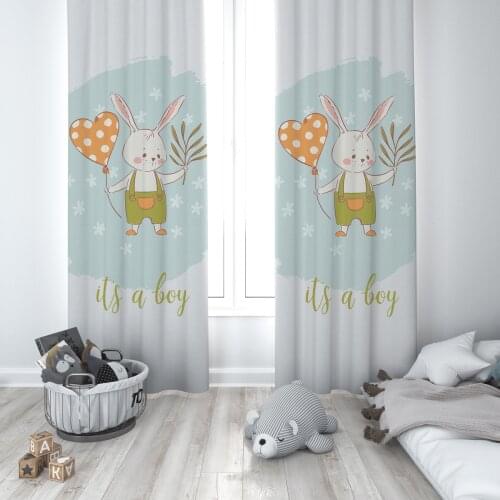 Curtains Children 3D Printed Decorative Items Home Childrens Room Gray Size Rabbit Balloon Model 264